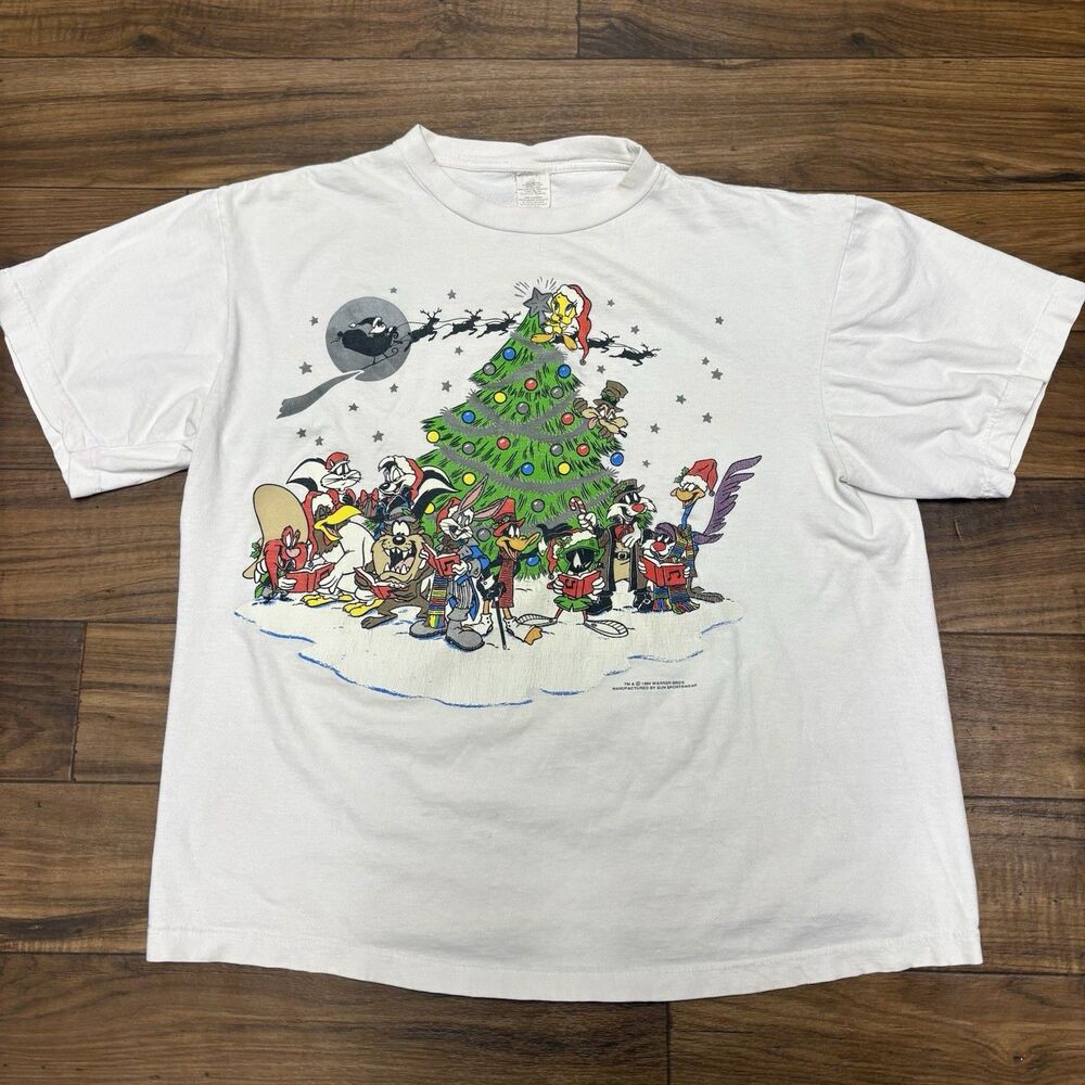 Vintage Looney Tunes Christmas 1994 Men’s T Shirt Size XL Warner Bros Taz